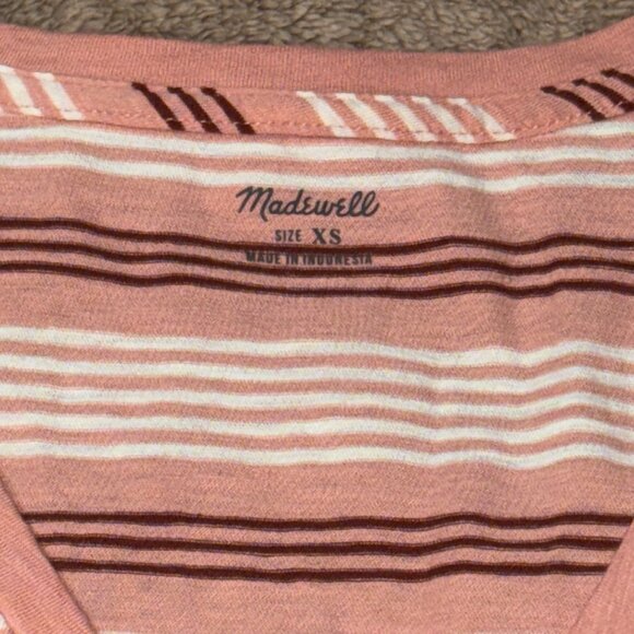 NWT New Madewell Striped V-Neck 100% Cotton Pink T-Shirt Top XS - Picture 6 of 9